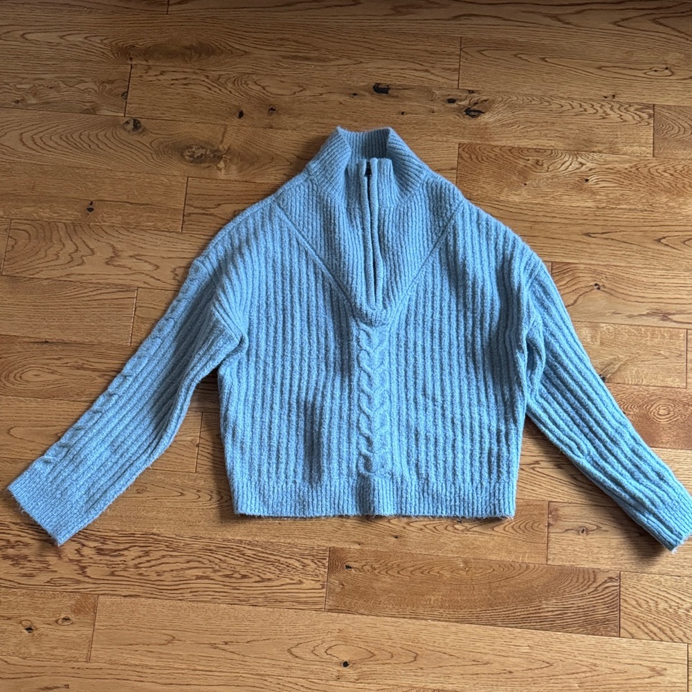 Aqua Light Blue Ribbed Turtleneck Sweater